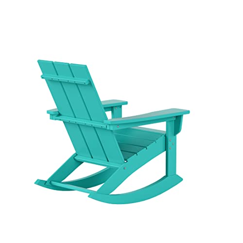 Wo Home Furniture Adirondack Rocking Chair 4 Pc Set Classic Outdoor Patio Rocker Chair For Bon Fire Pit Lawn Backyard Beach Plastic Weather-Resistant (Turquoise) #TOP5