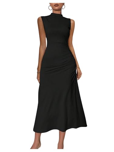Milumia Women's Mock Neck Sleeveless Ruched A Line Midi Dress Sum...