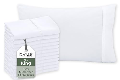 Image of Royale Linens White Pillowcase Set of 12 - King 20 inchx40 inch Bed Pillow Cover - 1800 Brushed Microfiber - Wrinkle & Fade Resistant - Bulk Pillow Cases - Hotel Quality Pillowcase 12 Pack (King, White)