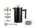Meelio Prensa francesa de 350 ml, doble pared, acero inoxidable 18/8, resistente al calor, incluye cuchara medidora de café y 2 pantallas de filtro extra, color negro