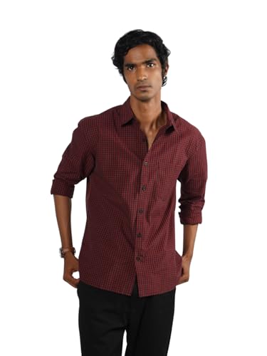 Image of Eszett Men's Full Sleeve Checkered Regular Fit Red Checks Shirt