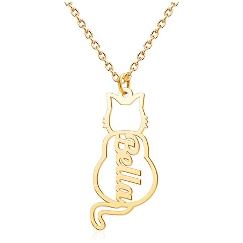 Infinite Memories Custom Name Cat Necklace Gold Plated Personalized Dog Pet Nameplated Neckalces for Women Cute Animal Gift for Cover