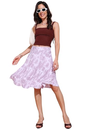 Image of FRAULEIN Women's Tie-Dye A-Line Self Design Printed Maxi /Midi Skirt | High Waist Flared | Soft Ribbed Texture | Casual Summer Knee Length Vacation Skirt