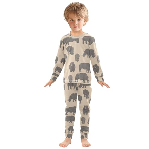 African Animal Rhinos Pajama Sets Long Sleeve Top with Pants Cotton Soft Sleepwear 2 Piece Pjs Set, 6 Years Old4