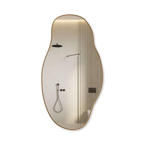 KT WALL ART Large Mirror Home Decor, Asymmetrical Wood Frame