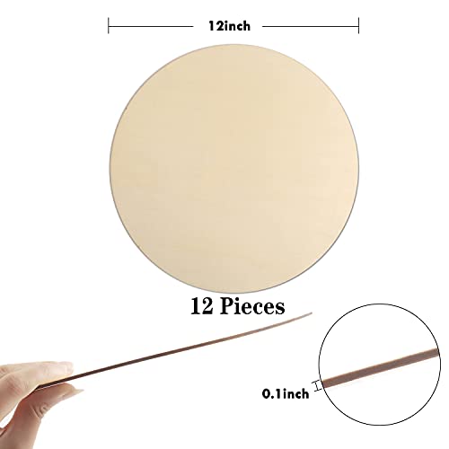 12Pcs 12 Inch Wood Circles for Crafts, Unfinished Blank Wooden Rounds Slice Wooden Cutouts for DIY Crafts, Door Hanger, Sign, Wood Buring, Painting, Christmas Décor - Thumbnail 2