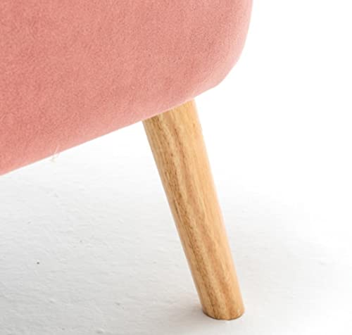 Image of Velvet Wingback Chair with Ottoman & Cushion Pillow | Upholstered Accent Lounge Chair with Foot Rest | Modern High Back Arm Chair for Living Room Bedroom, Office | Wooden Legs | Pink