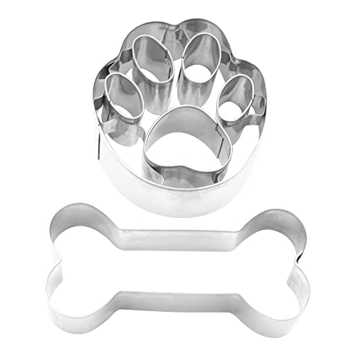 BekkiB 880352-2er Set 'Pfote & Knochen' - Ausstechformen aus Edelstahl für Hunde-Kekse oder Leckerlis - Ausstecher zum Backen & Basteln