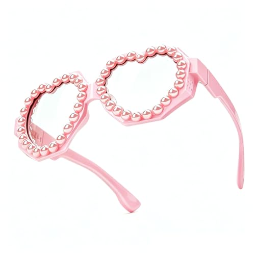 Image of laureles Fashion Pearl Heart Shaped Goggle Y2K Sunglasses Women One Piece Oversized Love Sun Glasses Men