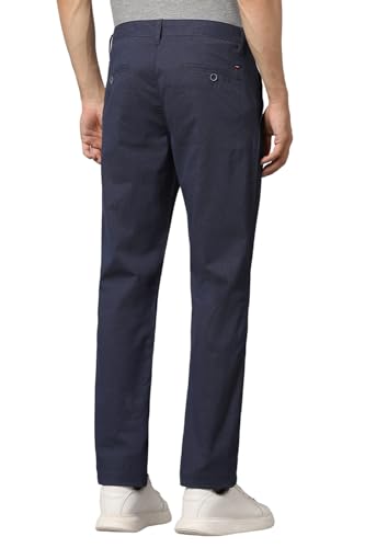 Image of Louis Philippe Men's Slim Fit Mid Rise Textured Cotton Blend Casual Trousers