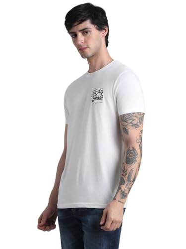 Image of Jack & Jones Men Pure Cotton Typography Printed Slim Fit T-Shirt