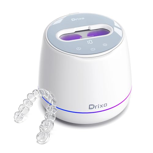 Drixo Ultrasonic Retainer Cleaner Machine, IPX6 Waterproof Dental Cleaning Pod, 3 Modes Denture Cleaner for Night Guard Mouth Guard Braces, 45kHz Denture Dome with UV Light, 200ML Tank, Arctic White