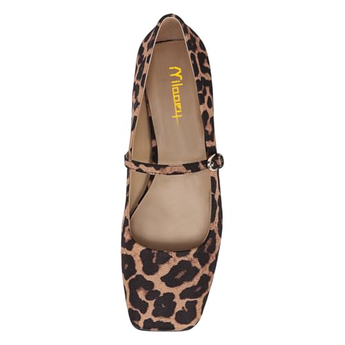 Milooey shoes Women's Closed Square Toe Mary Jane Flats Chunky Low Heels Adjustable Buckled Elegant Prom Party Formal Business Shoe Size 4-16 US3