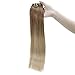 Full Shine Human Hair Extensions Clip ins Ombre 14 Inch Golden Brown To Golden Blonde Clip in Short Hair Extensions for Women 7 Pcs 120 G