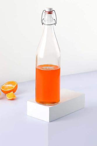 Glass Bottle with Stopper Caps, Set of 6-1000ml Swing Top Glass Bottles for Water,Smoothie, Juicer, Beverages, Oils, Kombucha, Kefir, Vinegar, Leak Proof Lids