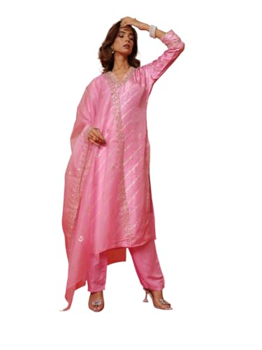 Image of Kaari Women's Embroidered Kurta Set with Dupatta - Festive Kurta Set for Women Polyester