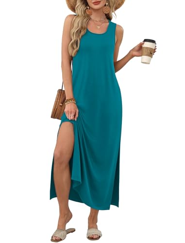 Image of WIHOLL Maxi Dress Summer Dresses 2026 Beach Vacation Clothes Sleeveless Sundresses with Pockets Boho S-3XL