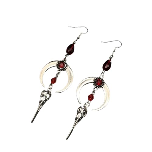 ZFHTJEKNCS Le Nouveau Corbeau crâne Boucles d’Oreilles Punk Style Cornes Gouttes de Sang Rouge Bijoux en Cristal Magnifique Mode Dames Cadeaux