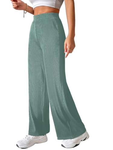 Image of Preneum Women High Waist Korean Wide Leg Trousers, Loose Fit Casual Lounge Pants, Travel, Office & Streetwear Comfortable Stylish Bottom Wear (Available Plus Size)