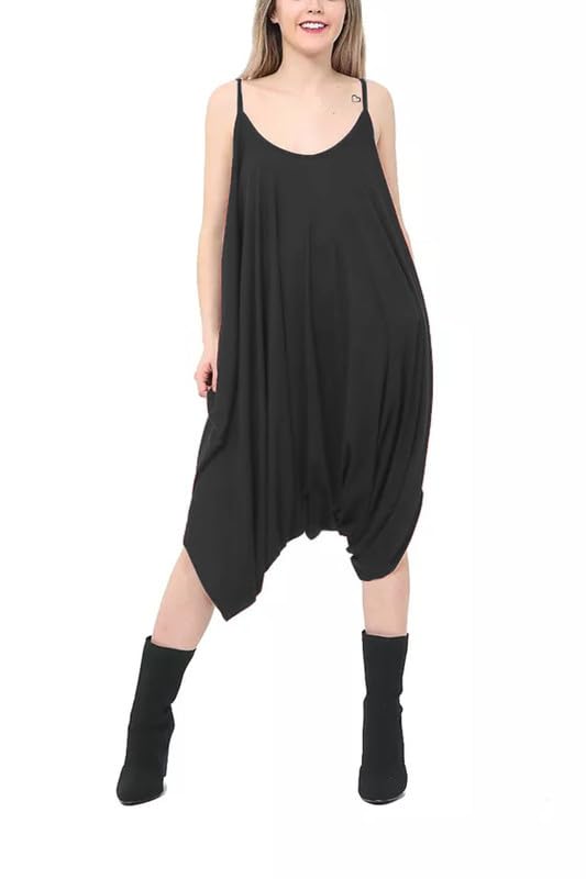 P&R DANCEWEAR LTD Robe sarouel baggy à bretelles pour femme – Viscose, léger, style bohème d'été, Noir , 40-42