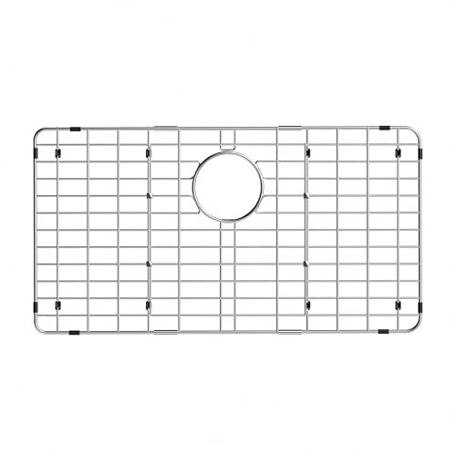 iPEGTOP Sink Rack for Bottom of Sink, Stainless Steel Sink Protector 28-3/8' x 14-3/16' Rear Drain Hole, Detachable Sink Grid Sink Grate with Hole Cover for Kitchen Sink Single Sink Bowl, One-Piece