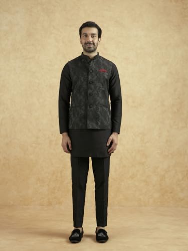Image of Kisah Men's Silk Blend Textured Nehru Jacket Regular Fit | Designer Ethnic Layering | Wedding & Occasion Wear