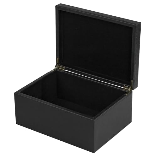 HofferRuffer Faux Leather Decorative Box, Large Wooden Structure Keepsake Box Accessory Organizer Jewelry Organizer with Hinged Lid, Storage Container for Home or Office (Black)
