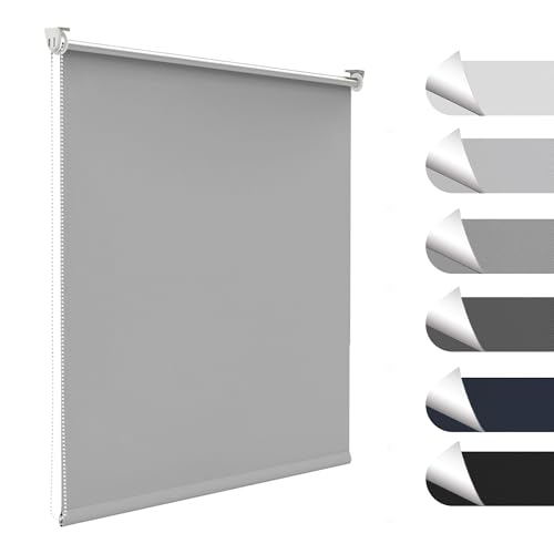 Allesin Store Enrouleur Occultant Thermique sans Perçage, Rideau Opaque Isolant, Montage Simple pour Fenêtre ou Porte, 35l x 120L cm, Largeur du Tissu 35 cm, Gris Clair