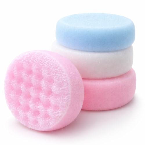 4 Pack Exfoliating Bath Sponges Double-Sided Body Shower Scrubber for Gentle Exfoliation Deep Cleansing & Massage Soft Family Bath Sponge Set