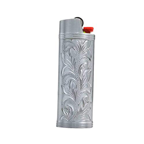 Lucklybestseller Metal Lighter Case Cover Sleeve Holder Vintage Floral Stamped for BIC Full Size Lighter J6 (Silver Gray)