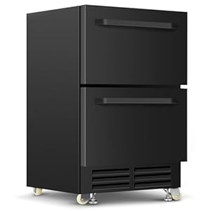 24 Inch Under Counter Dual Drawer Beverage Fridge, Weather Proof Outdoor Beverage Refrigerator for Patio, Stainless Steel Built-in Beverage Cooler for Home & Commercial Use, Black