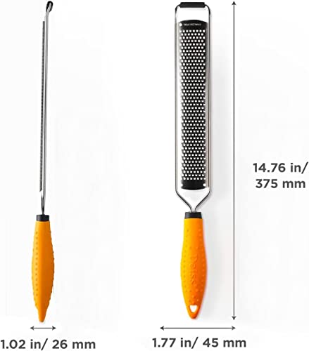 Deiss PRO Citrus Zester & Cheese Grater — Parmesan Cheese Lemon, Ginger, Garlic, Nutmeg, Chocolate, Vegetables, Fruits - Razor-Sharp Stainless Steel Blade, Wide, Dishwasher Safe