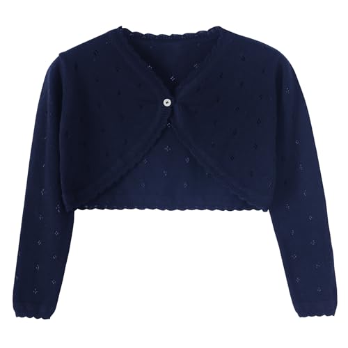 Image of Girls Cardigan, Girls Bolero Shrug Sweater, Kids Knit Hollow Out Long Sleeve, Button Cover Up Cropped Tops