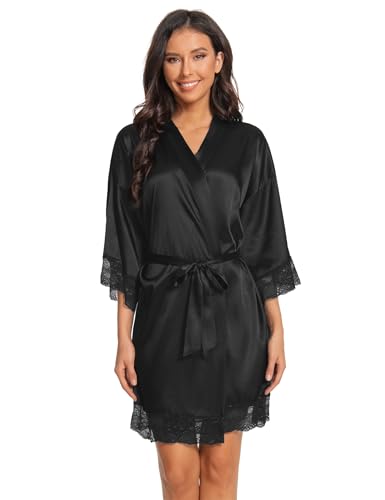 Women's Satin Robe Silk Robe Lace Bridal Robes for Bride Bridesmaid Robes Silky Bathrobe Getting Ready Sleepwear