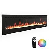 70' Electric Fireplace Wall Mounted & Recessed with Remote, 750w/1500w Ultra-Thin Wall Fireplace Inserts, Electric Fire Place W/8H Timer, Adjustable Flame Colors and Brightness Silent