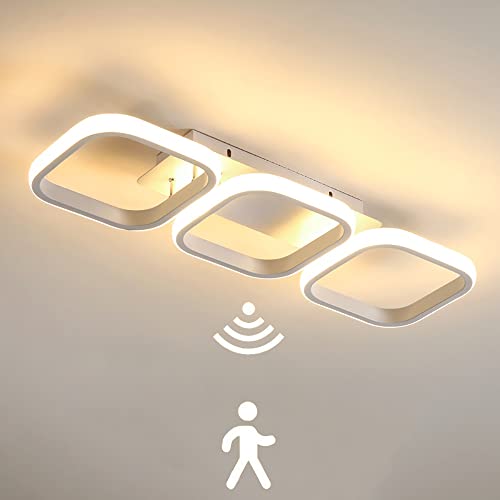 LED Deckenlampe mit Bewegungsmelder Innen Sensorlampe mit Tageslichtsensor 30W 3000K Deckenleuchte Modern Deckenbeleuchtung mit Sensor für Flur Treppe Wohnzimmer Bad Balkon Küche Garage Veranda BüRo Cover