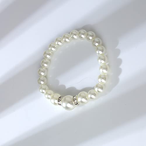 COLORFUL BLING 1920s Classic Faux Pearls Necklace Multi-Layer Strand Bracelet Dangle Earrings Set Beads Accessories Wedding Costume Party Jewelry for Women3