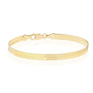 Miabella 18K Gold Over 925 Sterling Silver Italian Solid 4.5mm Flexible Flat Herringbone Link Chain Bracelet for Women Men, Made in Italy (Length 6.5 Inches)