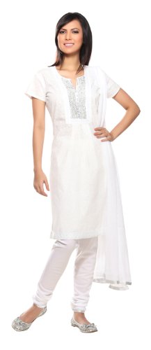 Trishaa Women's Indian Salwar Kameez Set Ivory Large