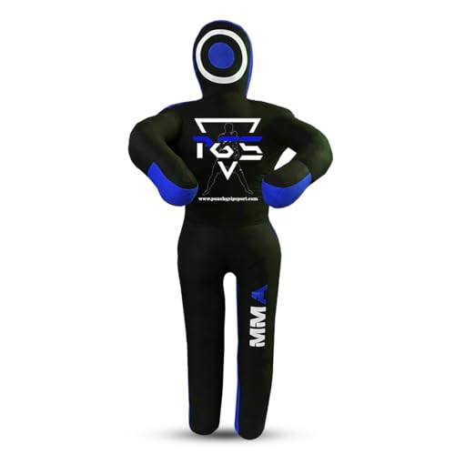 MMA Grappling Dummy Brazilian JIU Jitsu BJJ Punching Bag for Self Defense Wrestling Judo Karate Boxing Throwing Submission Standing Position - UNFILLED (Black Blue, 6FT / 70")