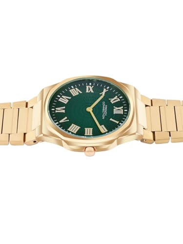 Image of French Connection Textured Green Round Dial with Gold Stainless Steel Strap Watch for Mens - FCN0125GM