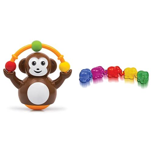 Giggles - Push N Crawl Monkey, Tummy Time Activity Toy, 6 Months & above&Giggles - Elephalinks, Multicolour Interlocking Educational Blocks, Develops Hand-Eye Coordination, 6 Months & above - Infant