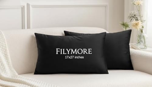 Image of Filymore Solid Black Pillow Covers Set of 2 Covers| Made with Pure Microfiber Soft & Skin Friendly Pillow Cases | Size (17 x 27 inch (Black).