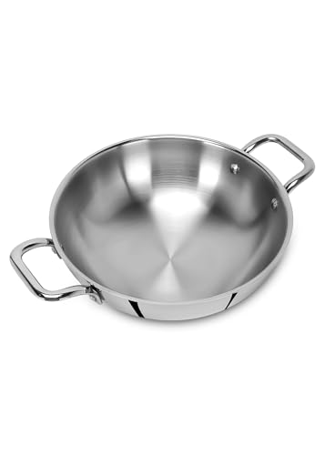 Image of Triply Stainless Steel Kadhai,Kadai for Cooking, Stainless Steel Cookware Triply Kadai, Induction & Gas Stove Compatible (2.2l /22cm)