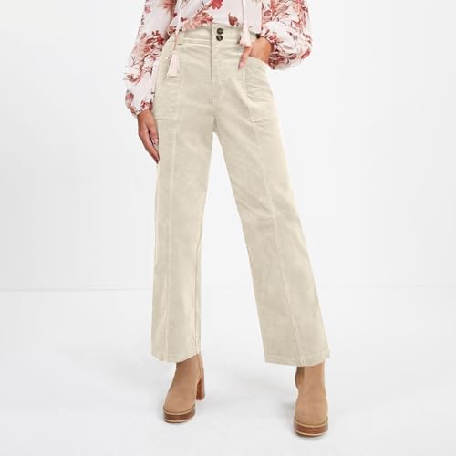 Corduroy Pants Women Straight Leg Elastic Waist Work Pants Casual Loose Ankle Jeans Vintage Teacher Pants with Pockets2