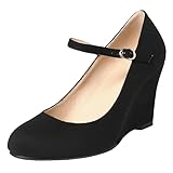 Trendenzy Womens Wedge Ankle Strap Pumps Mary Jane Round Toe High Heel Shoes(Black,US 12.5)