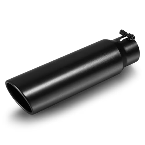 TMOFMS Exhaust Tip 3 Inlet 4 Outlet 15 Overall Length Premium Stainless Steel with Wear Resistant Black Coating Rolled Angle Cut Bolt-On Easy Installation for Truck Diesel Tail Pipe