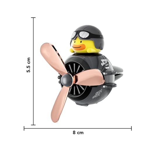 Image of Nostrae by Ekhasa Duck Pilot Car Vent Propeller Freshener | Cute Cartoon Airplane Duck Car Perfume Diffuser | Rotating Fan Blade Dashboard Aroma Deodorizer with Magnetic Top Cover | Festive Car Gift