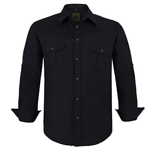 Dress Shirt for Men Western Cowboy Long Sleeve Casual Two Pockets Work Solid Pearl Snap Buttons Up Wrinkle Free Shirts