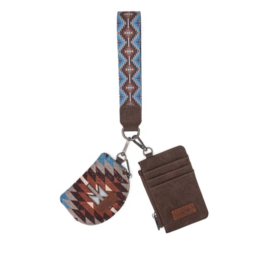 Image of Wrangler Aztec Keychain Wristlet Wallets for Women Western Dual Pouch Wristlet Credit Card Holder Wallet with Zipper Pocket WG2213-W0051CF